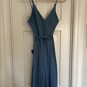 Satin, Worn once, unaltered. Steel blue bridesmaid dress from David’s Bridal